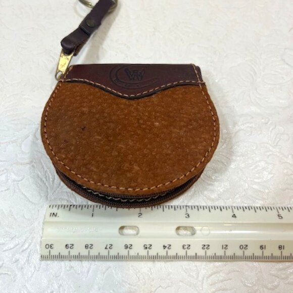 VTG Brown Leather Suede Coin Wallet Change Zip Purse Pouch Key Chain - Picture 8 of 12